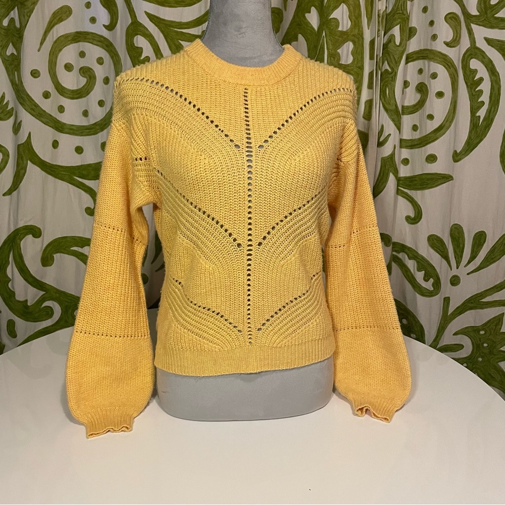 Yellow Crewneck Pullover Sweater | Nylon/Acrylic/Cashmere Blend | XS